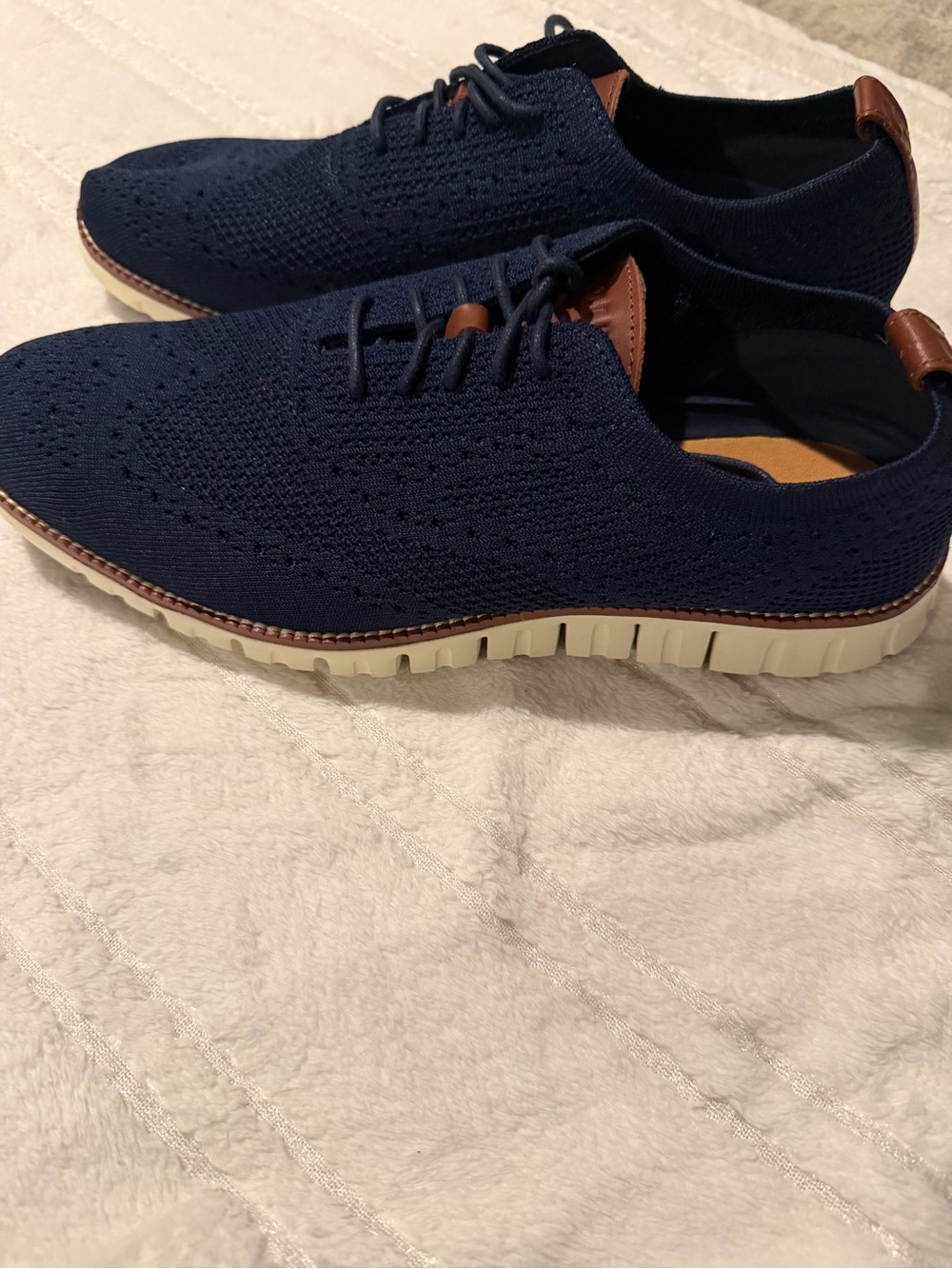 Cole Haan Men's Navy Knit Wingtip Oxford with Brown Accents - Picture 6 of 8